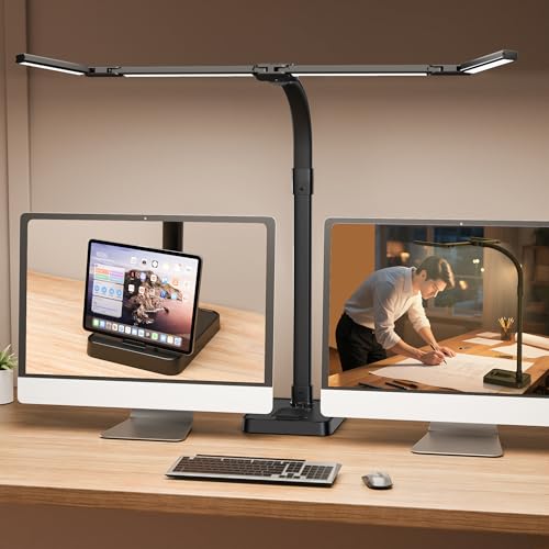LED Desk Lamp for Home Office - 24W Bright Double Head Desk Light with Clamp Eye Caring Architect Task Light 25 Lighting Modes Adjustable Flexible Gooseneck Lamp (All Black) - color: All Black