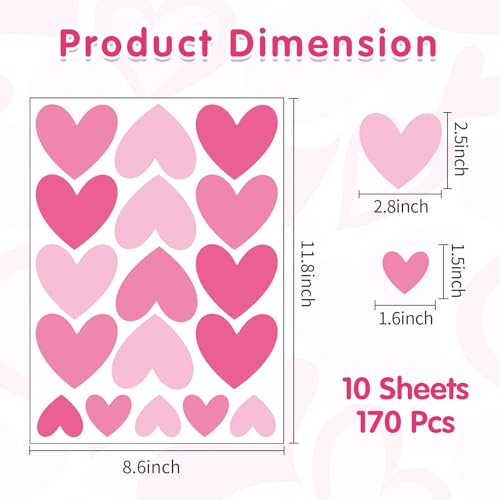 AOWDIAO 170 Pcs Heart Wall Decals - Peel and Stick Pink Decor for Girl Bedroom, Nursery, Playroom Decoration - style: Pink Hearts