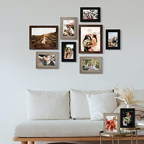 LUCKYLIFE Gallery Wall Frame Set, Picture Frames Collage 10-Pack for Wall or Tabletop with 8x10 5x7 4x6 Frames in 3 Different Finishes - color: Brown&Gray&Black