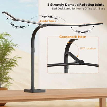 Office Home Desk Lamp,24W Super Bright Eye-Care Desk Lamp,Adjustable Gooseneck Office LED Task Light with Soft Non-Glare Lighting,Suitable for Studying,Reading (Black) (Plus) - size: Plus