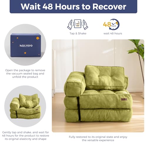 MAXYOYO Folding Sofa Bed, Convertible Chair Bed with Pillow | L-Shaped Floor Sofa with Armrest and Pillow, Foldable Portable Fold Out Comfy Chair Bed for Living Room Bedroom, Green - color: Green