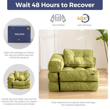 MAXYOYO Folding Sofa Bed, Convertible Chair Bed with Pillow | L-Shaped Floor Sofa with Armrest and Pillow, Foldable Portable Fold Out Comfy Chair Bed for Living Room Bedroom, Green - color: Green