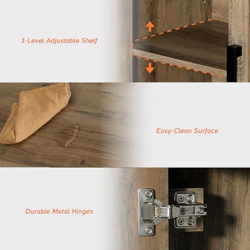 WAMPAT Buffet Cabinet with Storage, Kitchen Sideboard Cabinet with Door and Adjustable Shelf, Modern Farmhouse Credenza Wood Coffee Bar Table for Kitchen, Dining Room, Living Room, Brown - color: Brown