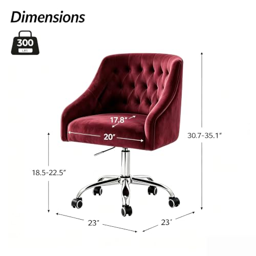 MOJAY Velvet Office Swivel Chair, Vanity Fabric Desk Pretty Fancy Gold Office Chairs for Girls, 360°Swivel Height Adjustable Reception Chair (Burgundy) - color: Burgundy