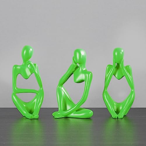 BMLCGJ Thinker Statue Gold Decor Abstract Art Sculpture, Golden Resin Collectible Figurines for Home Living Room Office Shelf Decoration,Great Gifts Ideas (Light Green) - color: Light Green