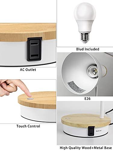LALISU Metal Desk Lamp Wireless Charging Table Lamp Touch Reading Lights Arc Desk Lamps for Bedroom, 3 Way Dimmable Bedside Lamp with USB Charging Ports Lamp for Study Room and Office (Touch-White) - color: Touch-White