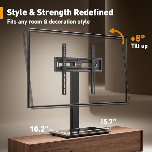 Perlegear Universal Swivel TV Stand Base for 32–70 inch TVs, Height Adjustable Table Top TV Stand Mount with Tilt, Tempered Glass Base, Holds up to 88 lbs - size: 32-70 Inch