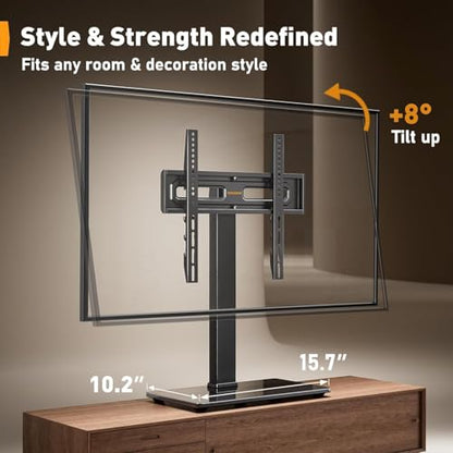 Perlegear Universal Swivel TV Stand Base for 32–70 inch TVs, Height Adjustable Table Top TV Stand Mount with Tilt, Tempered Glass Base, Holds up to 88 lbs - size: 32-70 Inch