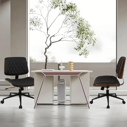 CLATINA Home Office Desk Chair with Wheels, Adjustable Height Armless Office Chair, PU Leather Mid Back 360 Swivel Computer Chair, Modern Walnut Chair for Home, Meeting, Reading Room,Black(4 pk) - color: Black Diamond-b, size: 4 Pack