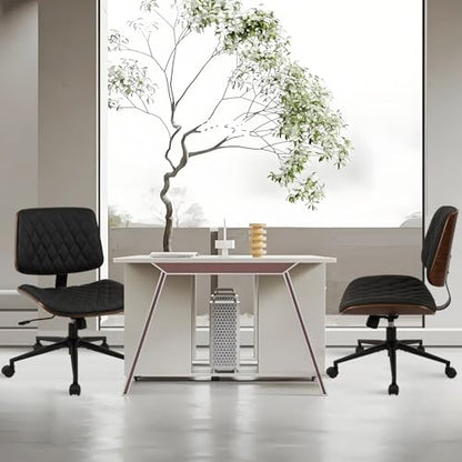 CLATINA Home Office Desk Chair with Wheels, Adjustable Height Armless Office Chair, PU Leather Mid Back 360 Swivel Computer Chair, Modern Walnut Chair for Home, Meeting, Reading Room,Black(4 pk) - color: Black Diamond-b, size: 4 Pack