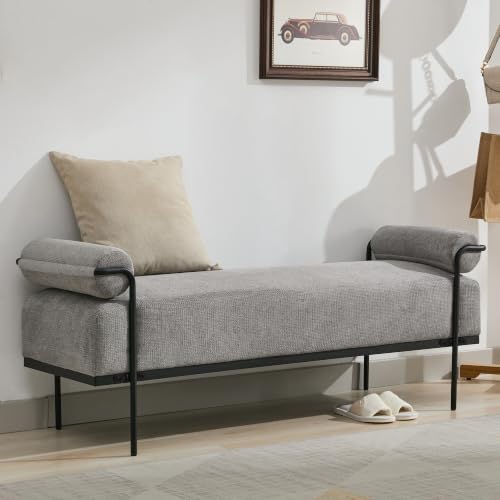 SOFTHION 61.2" End of Bed Bench, Chenille Upholstered Entryway Bench, Grey | Modern Upholstered Bench Ottoman, Footrest Stool with Sturdy Metal Frame and Legs for Living Room/Foyer/Mudroom/Hallway - color: Grey