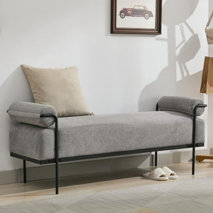 SOFTHION 61.2" End of Bed Bench, Chenille Upholstered Entryway Bench, Grey | Modern Upholstered Bench Ottoman, Footrest Stool with Sturdy Metal Frame and Legs for Living Room/Foyer/Mudroom/Hallway - color: Grey