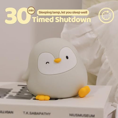 Rytinazzz Silicone Night Light for Kids, 50H Long Battery Penguin Lamp, Gift for Kids, Rechargeable Tap Control, Soft Dimmable Bedside Light with Timer - color: Penguin