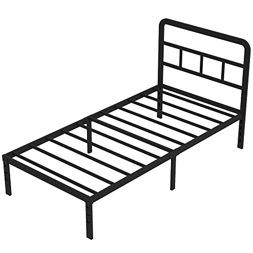 DiaOutro Twin Bed Frame with Headboard 14 Inch Metal Platform, Black | Heavy Duty Bed For Kids Adults, Steel Slat Supports No Box Spring Needed, Easy Assembly, Noise Free - size: Twin, style: 14 Inch