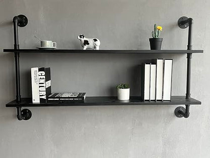 HDDFER Floating Bookshelf Shelves Industrial Pipe Shelving Pipe Shelves Rustic Wall Shelf 48 Inch Farmhouse Book Shelves for Wall Mounted - color: Black, size: 2Tier48in