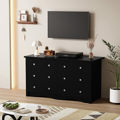 YESHOMY Black Dresser, 6 Drawers Dresser for Bedroom, Modern Chest of Drawers, Wooden Dressers, TV Stand for Living Room,Closet, Hallway