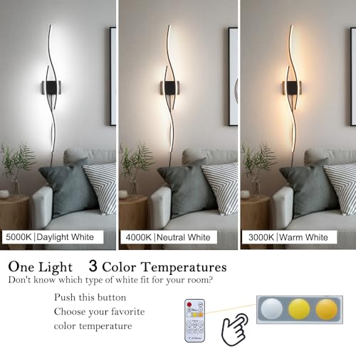 Daunton Modern Plug in Wall Sconces Set of Two, RC Dimmable LED Plug in Wall Light, Black Sconce Wall Lighting for Living Room, Hallway, Bedroom - color: Black, size: 40.5in A plug in