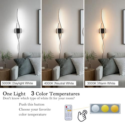 Daunton Modern Plug in Wall Sconces Set of Two, RC Dimmable LED Plug in Wall Light, Black Sconce Wall Lighting for Living Room, Hallway, Bedroom - color: Black, size: 40.5in A plug in