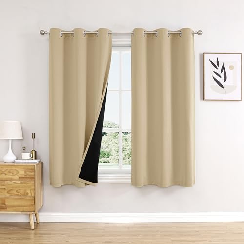 ChrisDowa 100% Blackout Curtains for Bedroom 63 Inches Long 2 Panels Set | 2 Thick Layers, Thermal Insulated, Light Blocking, Grommet, Window Treatment, Living Room Drapes, Beige, 38 x 63 Inch - color: Beige, size: 38"W x 63"L (Pack of 2)