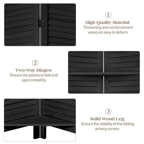 6 Panel Room Divider with Shelves | Freestanding Wooden Louvered Privacy Screen, Built‑in Display Shelves, Foldable Hinges, Black - color: Black-6 Panel, size: 6 Panel
