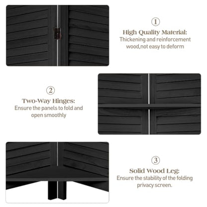 6 Panel Room Divider with Shelves | Freestanding Wooden Louvered Privacy Screen, Built‑in Display Shelves, Foldable Hinges, Black - color: Black-6 Panel, size: 6 Panel