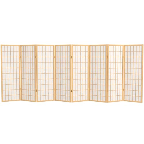 Red Lantern 4 ft. Short Window Pane Shoji Screen - Natural - 8 Panels - color: Natural, size: 8 Panels