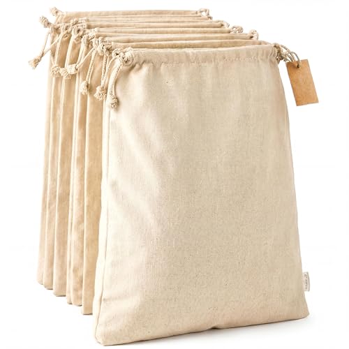 Cotton Storage Bags – X-Large 14x17 Inch (6-Pack) – Reusable Muslin Bags with Drawstrings – Biodegradable Canvas Fabric Sacks – Perfect for Bread, Bulk Produce, Potatoes, Onions, Shoes - size: X-Large 14x17"(6pack)
