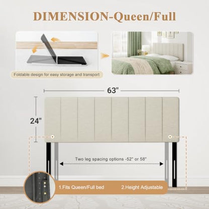 Queen Size Headboard Only, Height Adjustable Linen, Beige - color: Linen-beige, size: Queen/Full