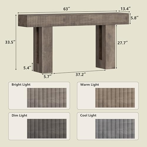 63-Inch Long Entryway Console Table with a Fluted Design, Thick Wood Farmhouse Sofa Table Behind Couch, Narrow Hallway Accent Table for Living Room, Foyer, Entrance,Grey - color: Grey, size: 63 Inch
