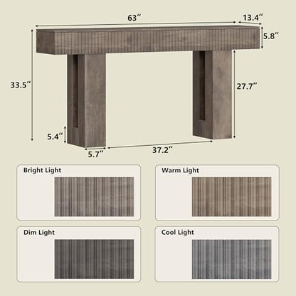 63-Inch Long Entryway Console Table with a Fluted Design, Thick Wood Farmhouse Sofa Table Behind Couch, Narrow Hallway Accent Table for Living Room, Foyer, Entrance,Grey - color: Grey, size: 63 Inch