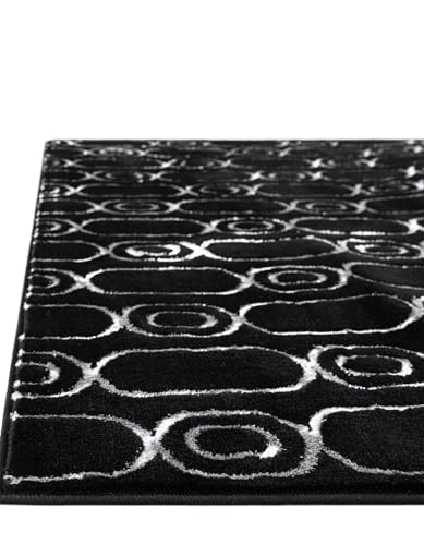 Rugs.com - Vogue Geo Rug – 8 Ft Runner Black and Silver High-Pile Rug – Modern Geometric Runner for Hallways, Entryways, and Bedrooms - color: Black and Silver, size: 2' x 8' (Runner)