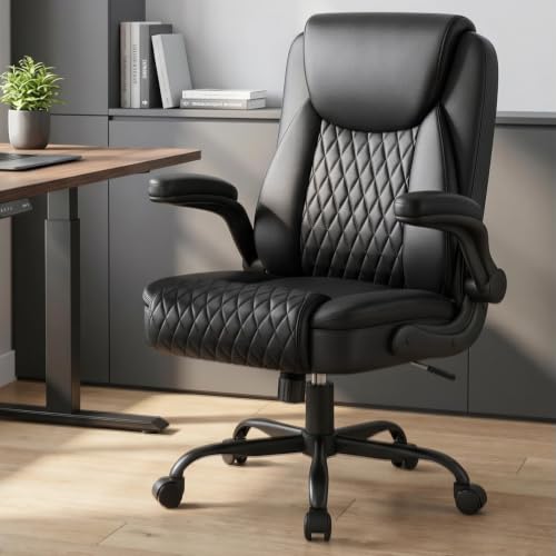 GTPOFFICE Executive Office Chair with Comfortable Lumbar Support, Ergonomic Gaming Chair with Flip-up Armrests & Zoned Pressure-Relief Cushion, Comfy PU Leather Desk Chair, Light Black - color: Light-black