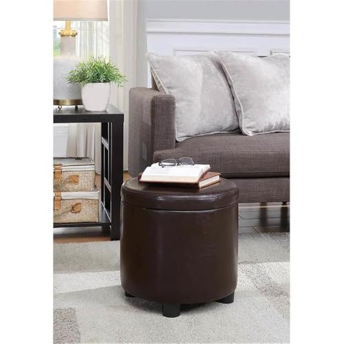 Designs4Comfort Round Accent Storage Ottoman with Reversible Tray Lid - color: Espresso