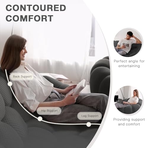 Modular Sectional Sofa,Bubble Couch Set,1 Seater+ Ottoman,Modern Upholstered Bean Bag Sofa Couch Mesh Fabric Lazy Floor Chair Living Roon Sets (Dark Gray) - color: Dark Gray, size: 48"+42"