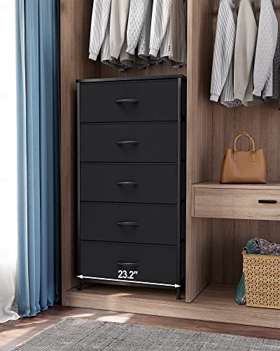 Tall Dresser, Wide Vertical Fabric Storage Organizer, 5 Drawers (Black) | Sturdy Steel Frame, Wood Top and Easy Pull Handle, Space-saving Organizer for Clothes, Bedroom, Hallway, Entryway, Closets - color: Black, style: Wide