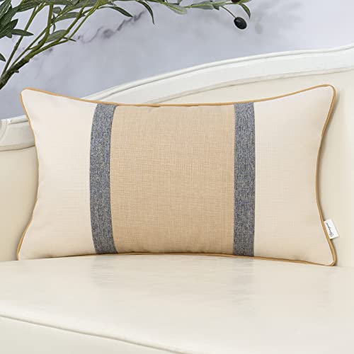 Patchwork Pillow Cover 12x20 Inch Luxury Cotton and Linen Cushion Cover Rectangle Pillowcover for Couch Bedroom Living Room,Khaki - color: Khaki, size: 20" x 12" (Pack of 1)