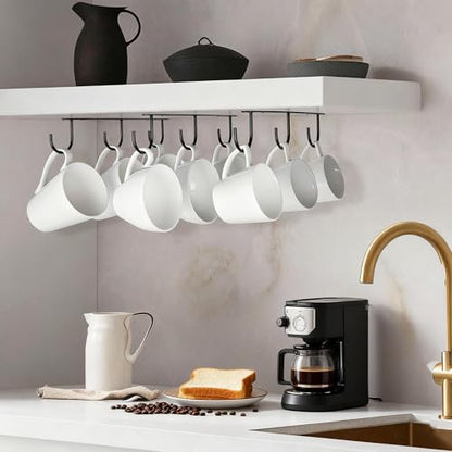 3pcs Under Cabinet Mug Hooks,Adhesive/Screw 2 Ways Install Mug Holder,Coffee Cups Hook with 9 Hooks,Mug Organizion Rack for Displaying Mugs/Cups/Kitchen Utensils (Black) - color: Black