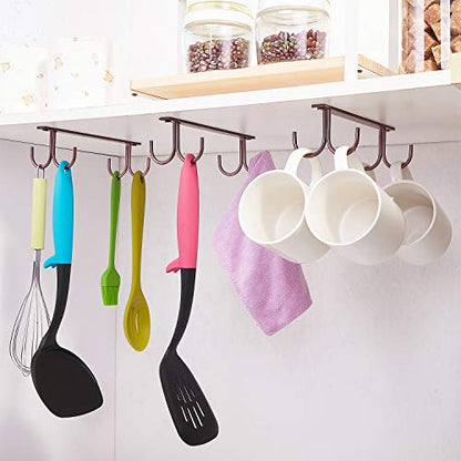 FOMANSH Mug Rack Under Cabinet - Coffee Cup Holder, 8 Mugs Hooks Under Shelf, Display Hanging Cups Drying Hook for Bar Kitchen Utensils Brown - color: Brown, size: 2 Pack