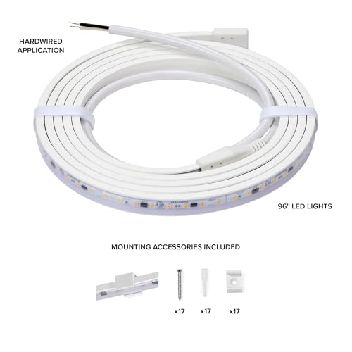 Maxxima 96 in. Hardwired LED Under Cabinet Strip Light, 3680 Lumens, 3000K | Warm White, Kitchen and Living Room 120V White Cove Lighting, No Power Supply Needed - size: 96 Inch