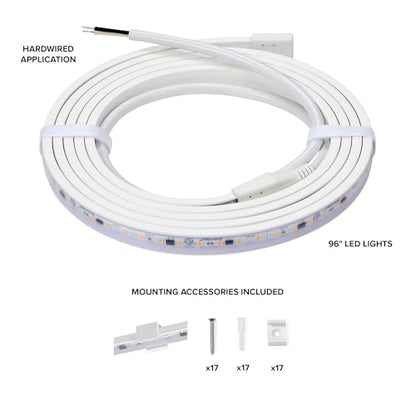 Maxxima 96 in. Hardwired LED Under Cabinet Strip Light, 3680 Lumens, 3000K | Warm White, Kitchen and Living Room 120V White Cove Lighting, No Power Supply Needed - size: 96 Inch