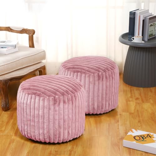 Teenyyou 2 Pcs Unstuffed Pouf Ottoman Cover Pink, 20 x 15 in No Filler | Soft Faux Fur Ribbed Texture, Floor Footrest for Living Room Bedroom, Bean Bag Seating Storage, Empty Cover No Insert - color: Pink, size: 20 x 15 In