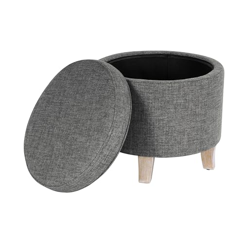 HomePop 19" Round Storage Ottoman - Gray Woven - color: Gray Woven