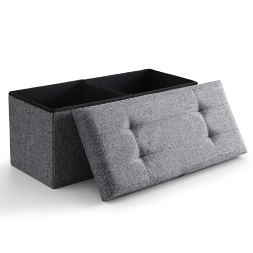 Storage Ottoman Bench Foldable Footrest Foot Stool, 30" Fabric Grey | Small Ottoman Foot Rest Seat Shoe Bench Flip-Top forliving Room End of Bed Bedroom Couch Dorm, 80L Folding Upholstered Chair - color: Dark Grey, size: 13"D x 30"W x 13"H
