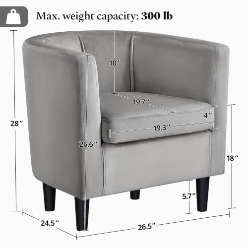 Yaheetech Barrel Accent Chair, Upholstered Modern Armchair, Gray | Soft Velvet Chair with High-Density Foam Seat, Barrel Sofa Chair for Living Room Bedroom Waiting Room - color: Grey, size: Set of 1