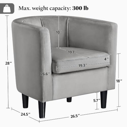 Yaheetech Barrel Accent Chair, Upholstered Modern Armchair, Gray | Soft Velvet Chair with High-Density Foam Seat, Barrel Sofa Chair for Living Room Bedroom Waiting Room - color: Grey, size: Set of 1