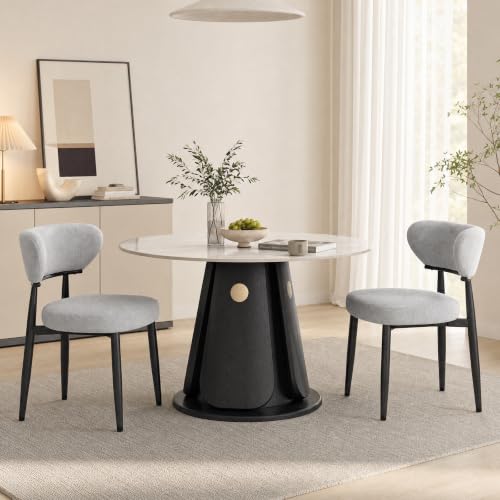 Dining Chairs Set of 2, Modern Upholstered Fabric Dining Chairs | Thick Padded Seat, Textured Fabric, Curved Back, Metal Frame, Dining Room, Kitchen, Breakfast Nook, Restaurant, Soft Gray - color: Soft Gray, size: Set of 2