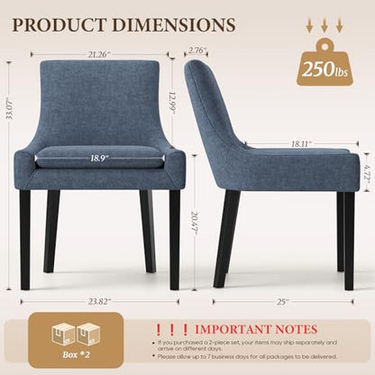 COLAMY Modern Dining Room Chairs Set of 4 with Mid Back and Wood Legs, Upholstered Kitchen Chairs for Dining Room/Living Room, Blue - color: Blue, size: Set of 4