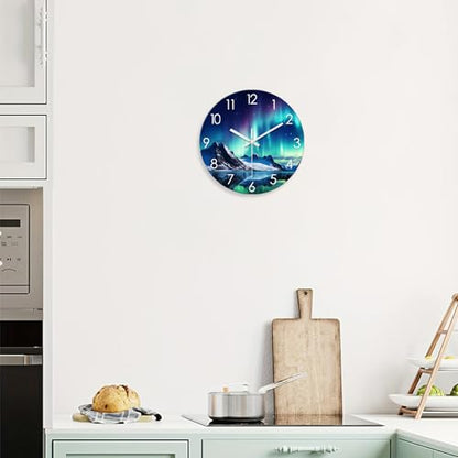 XNM 14 Inch Glass Wall Clocks Battery Operated | Analog Living Room Office Kitchen Wall Clock Round Silent Wall Clock Non Ticking - color: Teal 1, size: 14 Inch