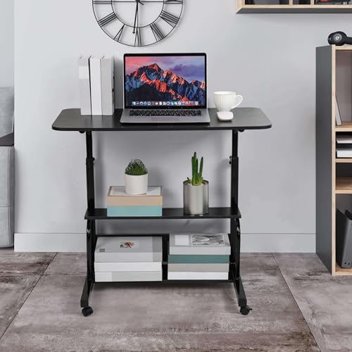 Adjustable Height Mobile Computer Desk for Small Space Rolling Writing with Wheels Corner Home Office Study Portable Bedrooms Work Desk Standing Desk Sizes 31.5X15.7 Inches Black C - color: Modern Black