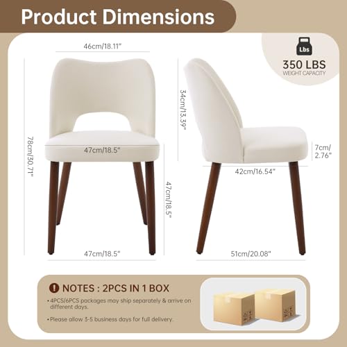 GarveeHome Dining Chairs Set of 4, Modern Hollow Back Dining Room Chair | Upholstered Kitchen Chairs with Adjustable Foot Pads, Wooden Dinner Chair for Kitchen Dining Room, White - color: Hollow White-brown Legs